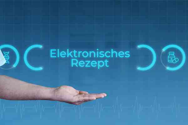 © MQ-Illustrations - stock.adobe.com Aufgehaltene Hand unter Schriftzug Elektronisches Rezept